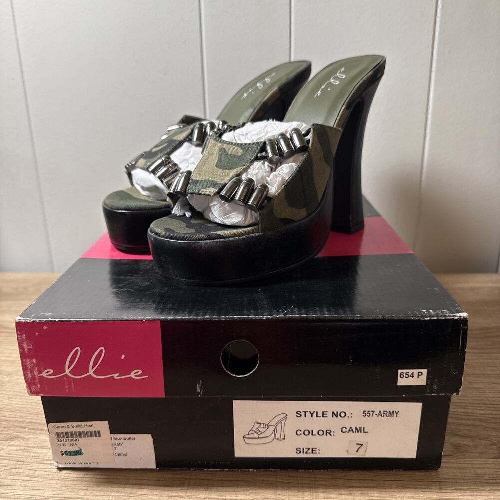 Ellie Chunky Heel Bullet Army Green Adult Women Shoes Heels 557-Army Sz 7